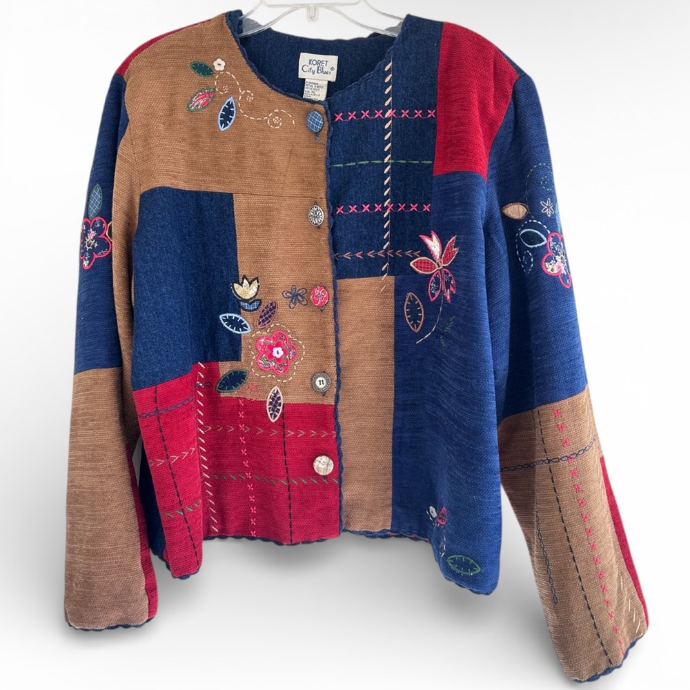 VINTAGE KORET 90s Patchwork Whimsical Boxy Jacket Lagenlook Folk Art Teacher XL